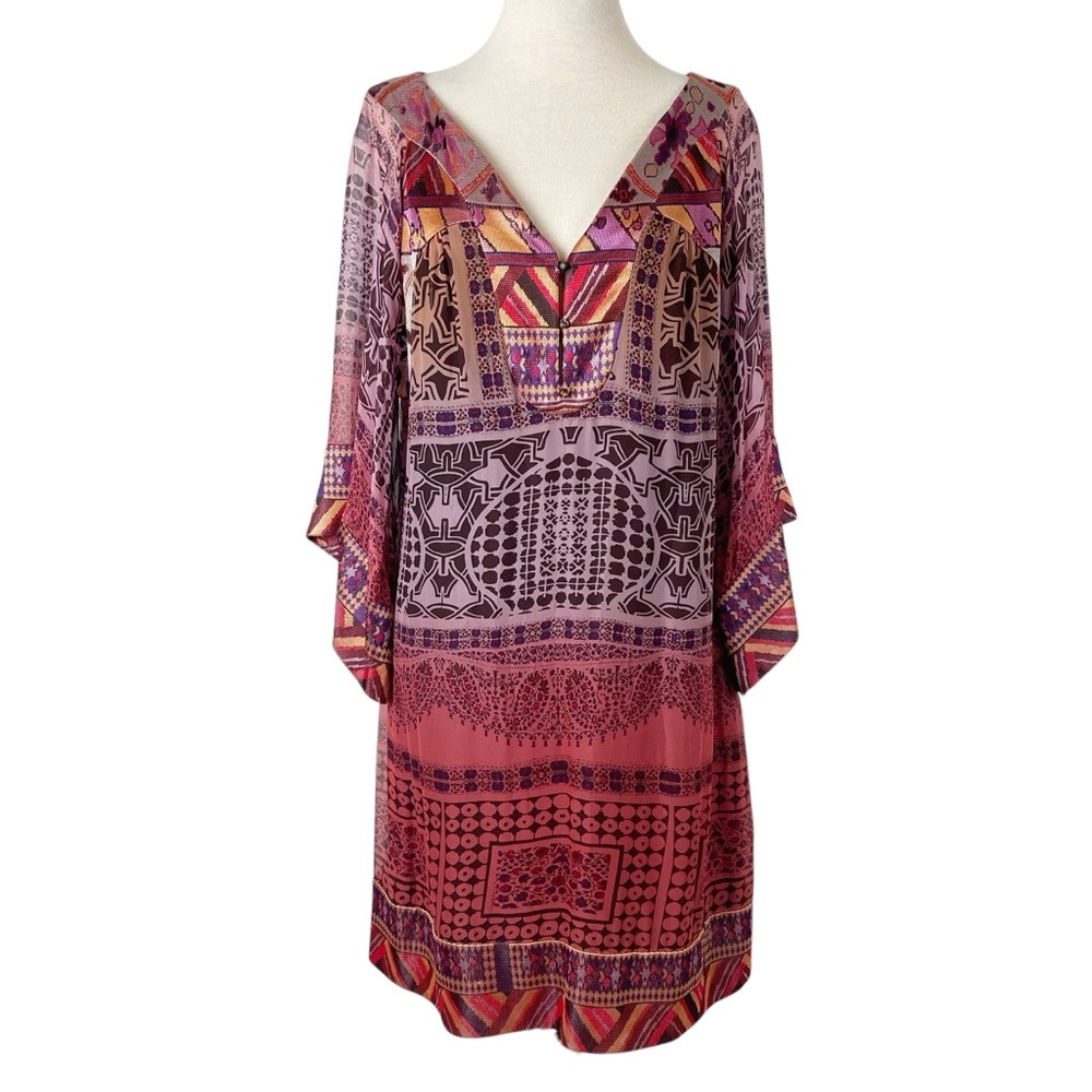 Diane Von Furstenberg Red Orange Purple Printed Silk Tunic Dress - Picture 2 of 7